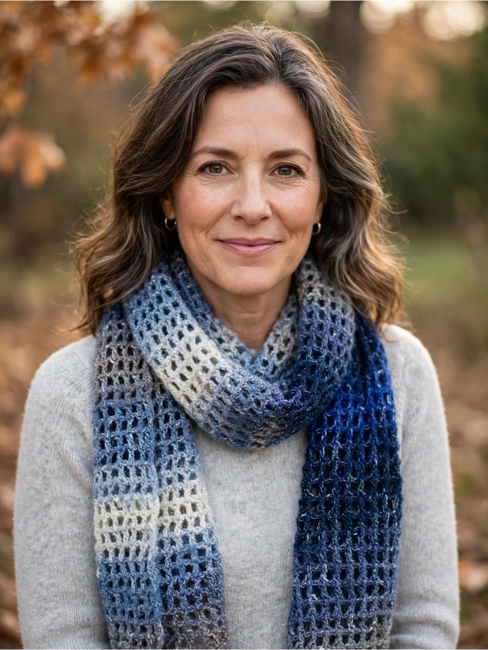 Handmade Cozy Gradient Blue Crochet Scarf - Women Accessories